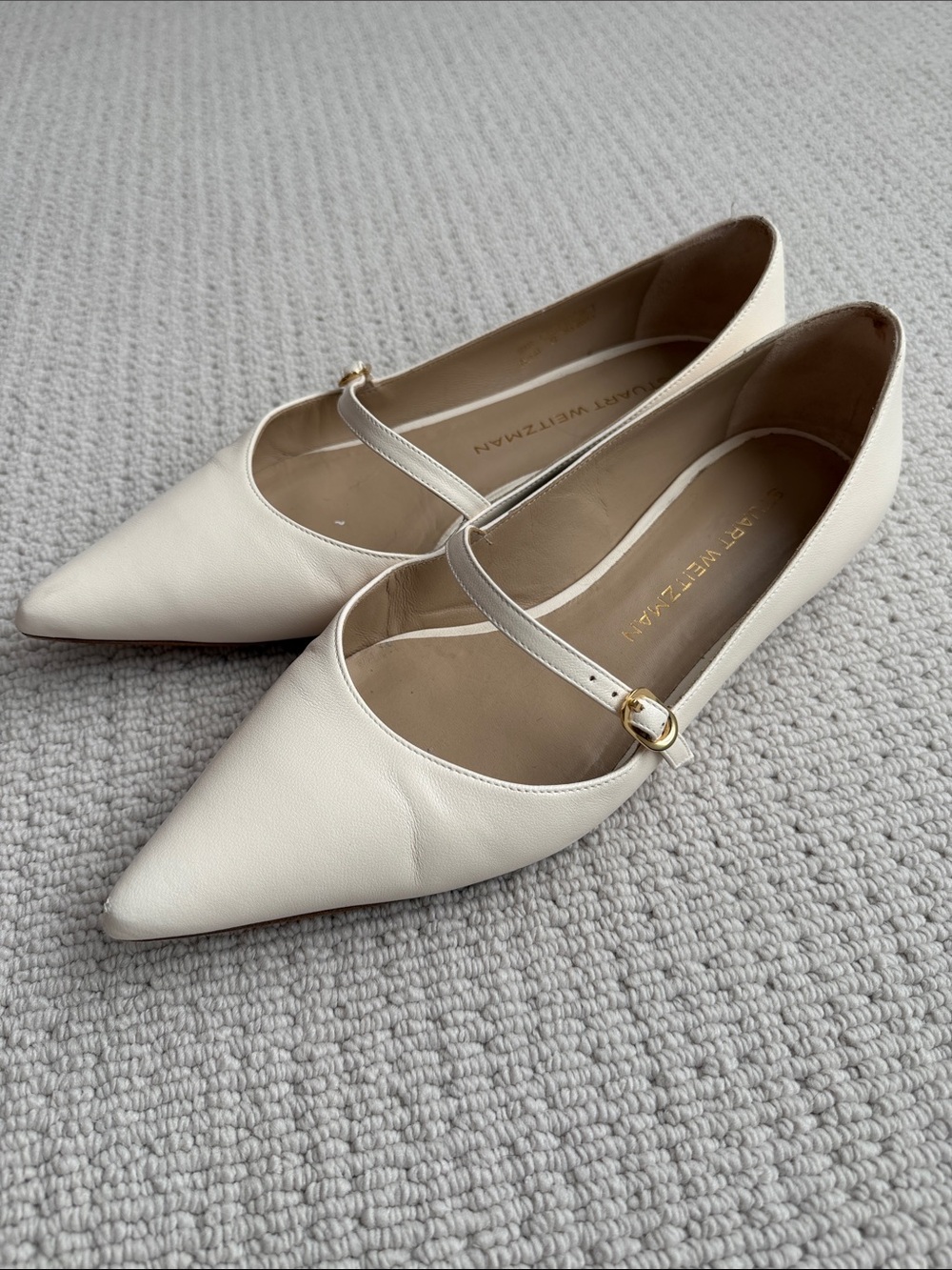 Stuart Weitzman Cream Pointed Mary Jane Flats